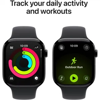 Apple Watch 11, Carcasa Jet Black Aluminium 46mm, Black Sport Band