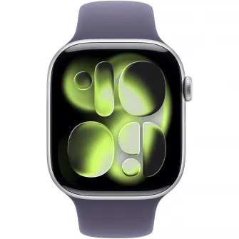 Apple Watch 11, Carcasa Silver Aluminium 42mm, Purple Fog Sport Band