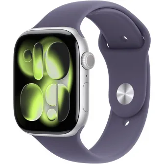 Apple Watch 11, Carcasa Silver Aluminium 46mm, Purple Fog Sport Band