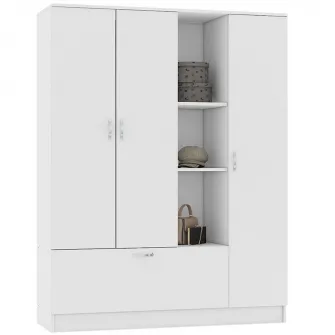 Dulap cu 3 usi si rafturi organizator haine Melisa, 135 x 180 x 41 cm, Alb, Pal 18 mm