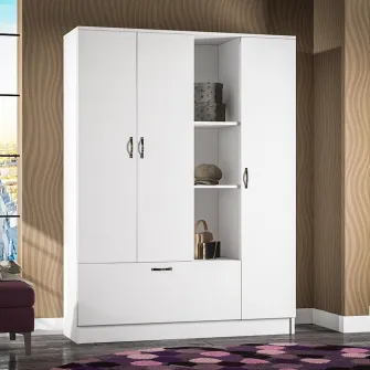 Dulap cu 3 usi si rafturi organizator haine Melisa, 135 x 180 x 41 cm, Alb, Pal 18 mm