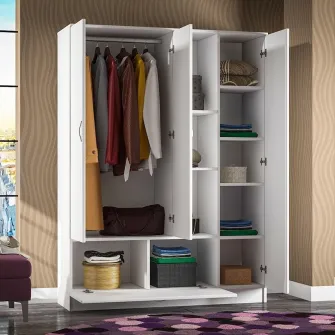 Dulap cu 3 usi si rafturi organizator haine Melisa, 135 x 180 x 41 cm, Alb, Pal 18 mm