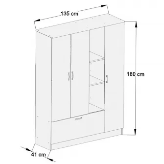 Dulap cu 3 usi si rafturi organizator haine Melisa, 135 x 180 x 41 cm, Alb, Pal 18 mm