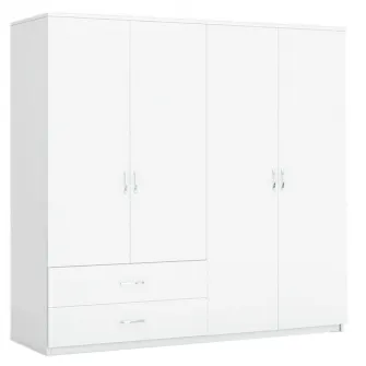 Dulap cu 4 usi si 2 sertare Beta Modella, 135 x 180 x 35 cm, Alb, Pal 18 mm