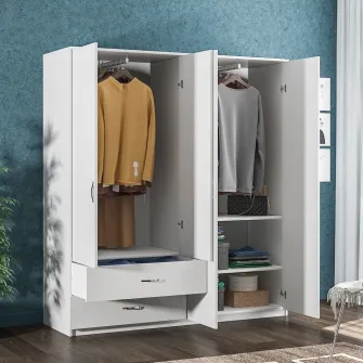Dulap cu 4 usi si 2 sertare Beta Modella, 135 x 180 x 35 cm, Alb, Pal 18 mm