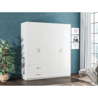 Dulap cu 4 usi si 2 sertare Beta Modella, 135 x 180 x 35 cm, Alb, Pal 18 mm