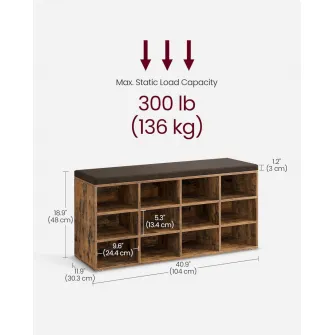 Bancuta hol cufar cu depozitare, Vasagle, Maro, 104x30.3x48 cm