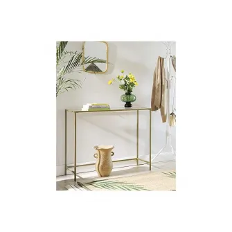Consola din sticla securizata, Vasagle, 1 raft, 35 x 100 x 80 cm, LGT26G, Auriu