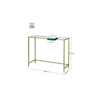 Consola din sticla securizata, Vasagle, 1 raft, 35 x 100 x 80 cm, LGT26G, Auriu
