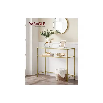 Consola din sticla securizata, Vasagle, 2 rafturi, 35 x 100 x 80 cm, LGT025A01, Auriu