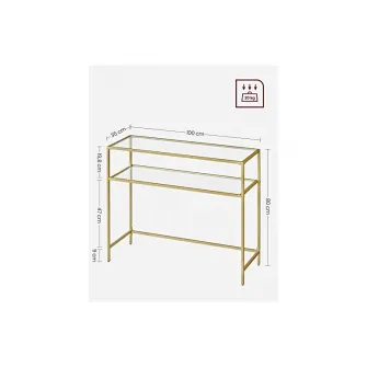 Consola din sticla securizata, Vasagle, 2 rafturi, 35 x 100 x 80 cm, LGT025A01, Auriu