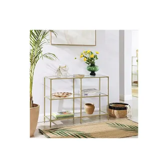 Consola din sticla securizata, Vasagle, 3 rafturi, 100 x 30 x 73, LGT27G, Auriu