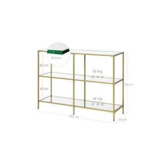 Consola din sticla securizata, Vasagle, 3 rafturi, 100 x 30 x 73, LGT27G, Auriu