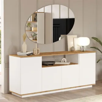 Consola Placefol melaminat alb - culoare lemn natural 180x44.5x75cm