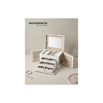 Cutie de bijuterii, Songmics, 17.5 x 22.5 x 16.5 cm, JBC159W01, Alb