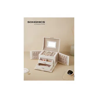 Cutie de bijuterii, Songmics, 3 organizatoare, JBC154W01, Alb