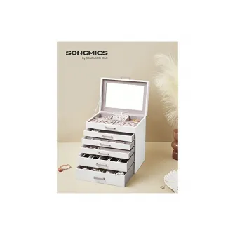 Cutie de bijuterii, Songmics, Alb, JBC138, 6 sertare