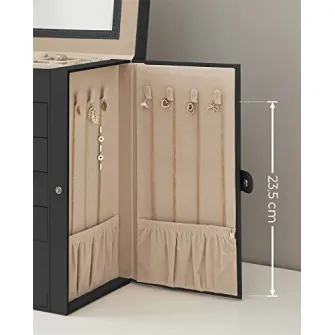 Cutie de bijuterii, Songmics, Negru, 26x15x32 cm