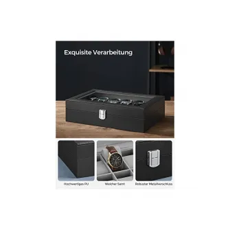 Cutie de ceasuri, Songmics, 20.2 x 30.2 x 7.8 cm, JWB12BK, Gri