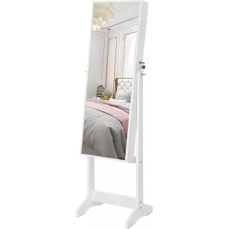 Dulap bijurerii cu oglinda, Songmics, Alb, 151.5x41x36.5 cm