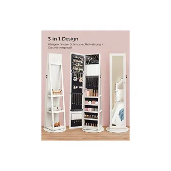 Dulap de bijuterii cu blocare, Songmics, Oglinda, JBC62W, 38 x 161 x 38 cm