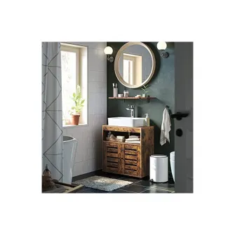 Dulap de depozitare pentru chiuveta, Vasagle, 2 usi, Maro Rustic, 60 x 30 x 63 cm