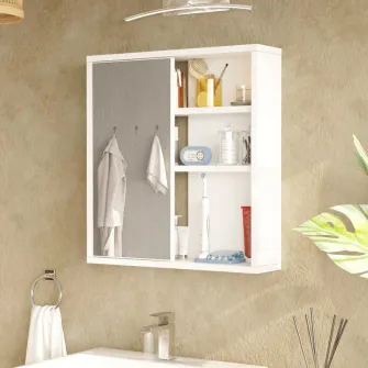 Dulap pentru baie cu oglinda Bagno, Pako World, Alb, 60x14x63 cm