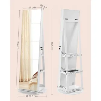 Dulap pentru bijuterii, Songmics, Alb, 55x55x162 cm