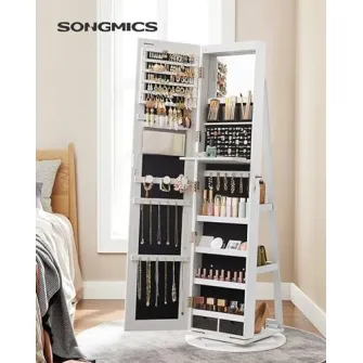 Dulap pentru bijuterii, Songmics, Alb, 55x55x162 cm