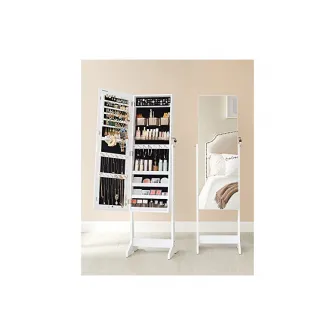 Dulap pentru depozitare bijuterii si oglinda, Songmics, UJJC002W01, Plastic