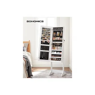 Dulap pentru depozitare bijuterii si oglinda, Songmics, UJJC002W01, Plastic