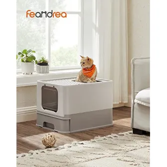 Litiera acoperita cu setar, Feandrea, Gri, 54.3×42.5×37.8 cm