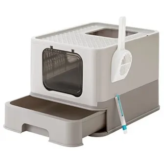 Litiera acoperita cu setar, Feandrea, Gri, 54.3×42.5×37.8 cm