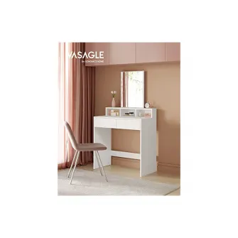 Masa de toaleta cu oglinda, Vasagle, 2 sertare, RDT113W01, Alb