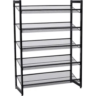 Pantofar, Songmics, 5 rafturi, 15-20 perechi, Negru, 30.5 x 74 x 103.8 cm
