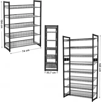 Pantofar, Songmics, 5 rafturi, 15-20 perechi, Negru, 30.5 x 74 x 103.8 cm