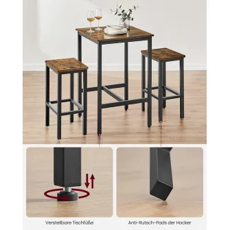 Set masa de bar, Vasagle, Maro-Negru, 60x60x90 cm