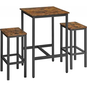 Set masa de bar, Vasagle, Maro-Negru, 60x60x90 cm
