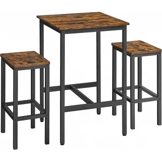 Set masa de bar, Vasagle, Maro-Negru, 60x60x90 cm