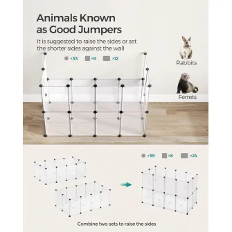 Tarc pentru animale de companie, modular, , Songmics, Alb, 125x63x42 cm