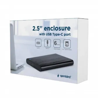 2.5  SATA HDD/SSD 9.5 mm External Case Type-C, Gembird EE2-U3S-6, aluminum, Black