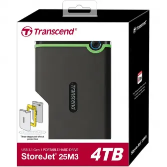 4.0TB (USB3.1) 2.5 Transcend StoreJet 25M3S, Iron Gray, Rubber Anti-Shock, One Touch Backup