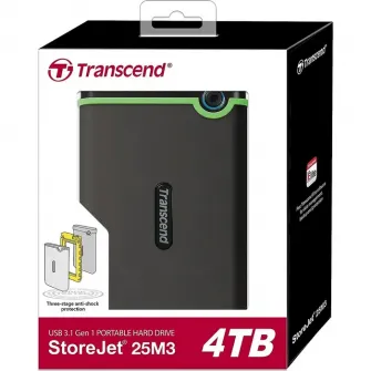 4.0TB (USB3.1/Type-C) 2.5 Transcend StoreJet 25M3C, Iron Gray, Rubber Shock-Resistant, 1T Backup