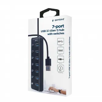 USB-концентратор Gembird UHB-U3P7P-01, Чёрный