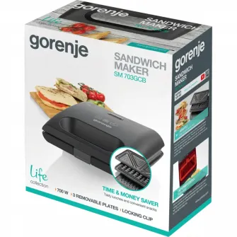 Aparat pentru sandwich multifunctional Gorenje SM703GCB, Negru