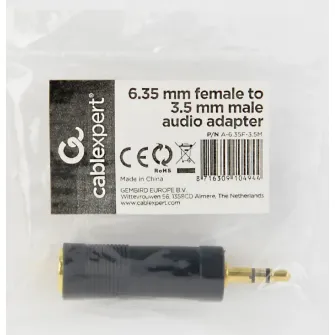 Аудио адаптер Cablexpert A-6.35F-3.5M, 6.35mm 3-pin (F) - 3.5mm 3-pin (M), Чёрный