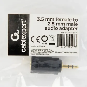 Аудио адаптер Cablexpert A-3.5F-2.5M, 3.5mm 3-pin (F) - 2.5mm 3-pin (M), Чёрный