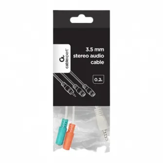 Аудио адаптер Cablexpert CCA-417W, 3.5mm 4-pin (M) - 2x 3.5mm 3-pin (F), 0,2м, Белый