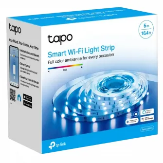 Banda LED RGB inteligenta TP-LINK Tapo L900-5, Wi-Fi, control vocal, 13.5W, 2100 lm, lumina colorata, compatibil Amazon Alexa si Google Assistant, 5m