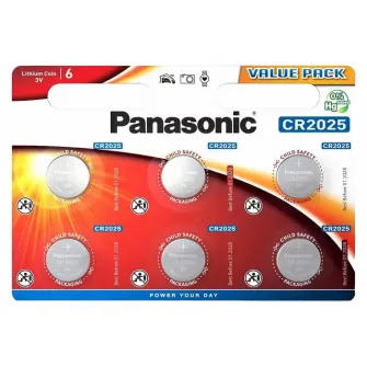 Button Cell Battery Panasonic CR-2025EL, CR2025, 6pcs.